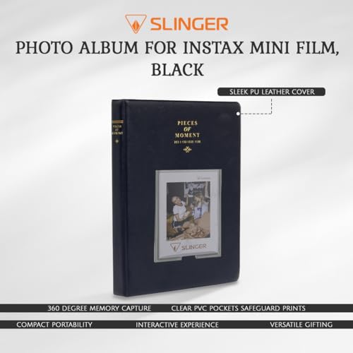 Papel fotográfico instantáneo Fujifilm Instax Mini, 100 exposiciones (5 paquetes de 20 hojas), con borde blanco y álbum de fotos Slinger de 64 bolsillos, color negro miniatura 5