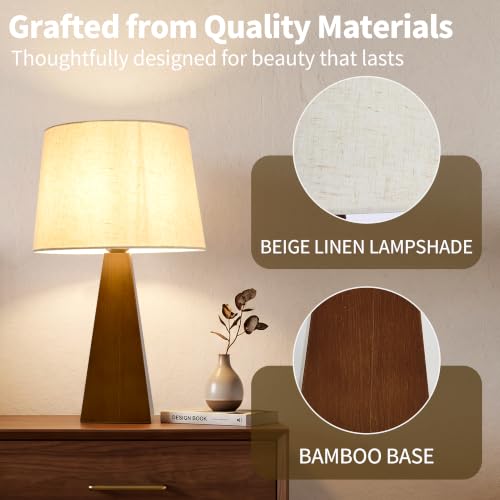 Image of Bamboo Table Lamp, Dimmable Bedside Lamp for Bedroom Decor
