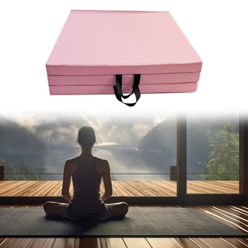 QSTDGVPW Fitness Mat Gymnastics Balance Mat Home Stretching Muscle Training Dance Waterproof with Carrying Handles Portable Yoga Mat, Pink
