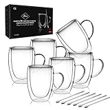EINFACH ZU HALTEN. Die kaffeegläser Doppelwandig Set sind leicht, die Griffe haben eine perfekte Größe und verursachen keine Beschwerden beim Halten. Es ist sehr einfach zu verwenden, um Latte, Cappuccino, Espresso, Tee, Smoothie, Bier, Saft, Eis und andere heiße oder kalte Getränke zu genießen.