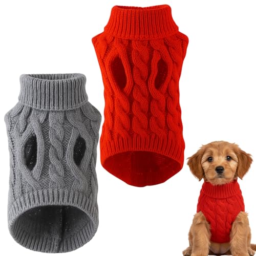 Dackel Pullover, Hundepullover Kleine Hunde, 2 Stück Set in Khaki und Rot, Weicher Strick für...