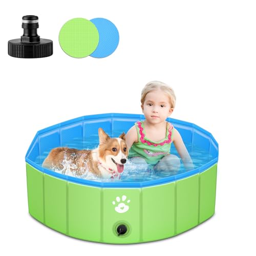YIKANWEN Piscina per Cani Pieghevole,Piscina Pieghevole per Cani m 80x30cm,Piscina per Cani Piccoli in PVC Stabile e Antiscivolo,Piscina per Cani Portatili per Animali Domestici Bambini,Verde,Rotonda