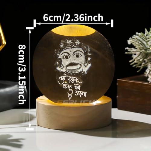 Image of 3D Hanuman Crystal Ball Night Lamp, Solar System Hanuman Crystal Ball Night Light, USB Table Colorful LED Wooden Crystel Ball for Home, Office, Birthday Gift (Kashtbhanjan Hanuman)