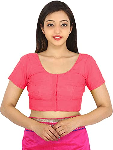 Image of Namita Women's Cotton Half Sleeve Blouse (U-COT-COM-2-LIGHTGREEN-BRINKPINK-40 Lightgreen-Brinkpink 40)