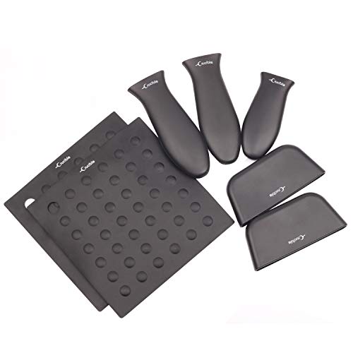 Crucible Cookware Silikon Heißgriff Topflappen Mini Griff & Assist Griff Set 7er Mix Schwarz Für Gusseisen Bratpfannen & Kochen Cover