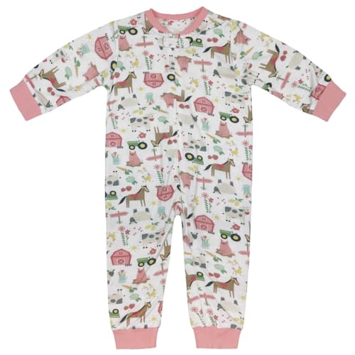 John Deere Infant White & Pink Farm Elements Zip Long Sleeve Bodysuit J1R625Wn Size 3-6 Mionths