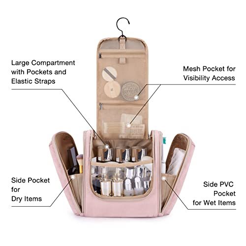 BAGSMART Toiletry Bag for Women, Travel Organizer with hanging hook, Water-resistant Cosmetic Makeup Bag for Shampoo, Full Sized Container, Toiletries2