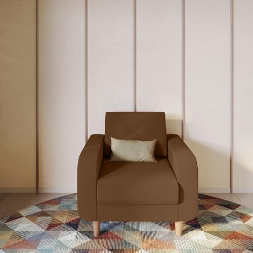 Image of Interio by Godrej Sofa Zompy Advance 1 Seater Fabric Sofa for Living Room, 3-Years Warranty, Solid Wood, Dark Brown