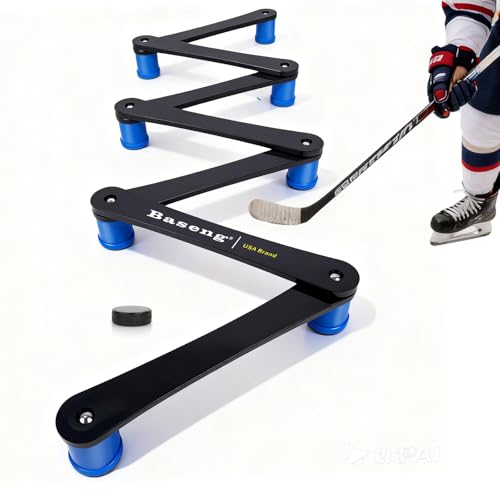 Baseng Hockey Stick Handling Trainer | Adjustable Hockey Training Equipment for Puck Control Hand-Eye Coordination & Reaction Time | Portable On/Off Ice Trainer for All Ages 7 SectionsBlue