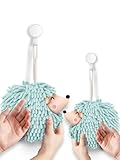 Sophie & Panda Fuzzy Ball Hand Towels - Smiley Hedgehog Hand Towels Family Set – Dry Your Hands Instantly and Conveniently with These Decorative Towels for Bathroom (2-Pack Aqua Mint)