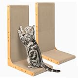Conlun Grattoir pour Chat, 66 cm Forme en L Montable au Mur, Plateau à Gratter Vertical, Carton Durable pour Protéger Les Meubles des Chats d'Intérieur, Grand,Bois Clair（2 Pack