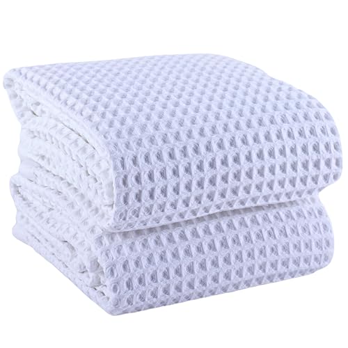 PÜSKÜL Turkish Cotton Waffle Bath Towels Set 2 White