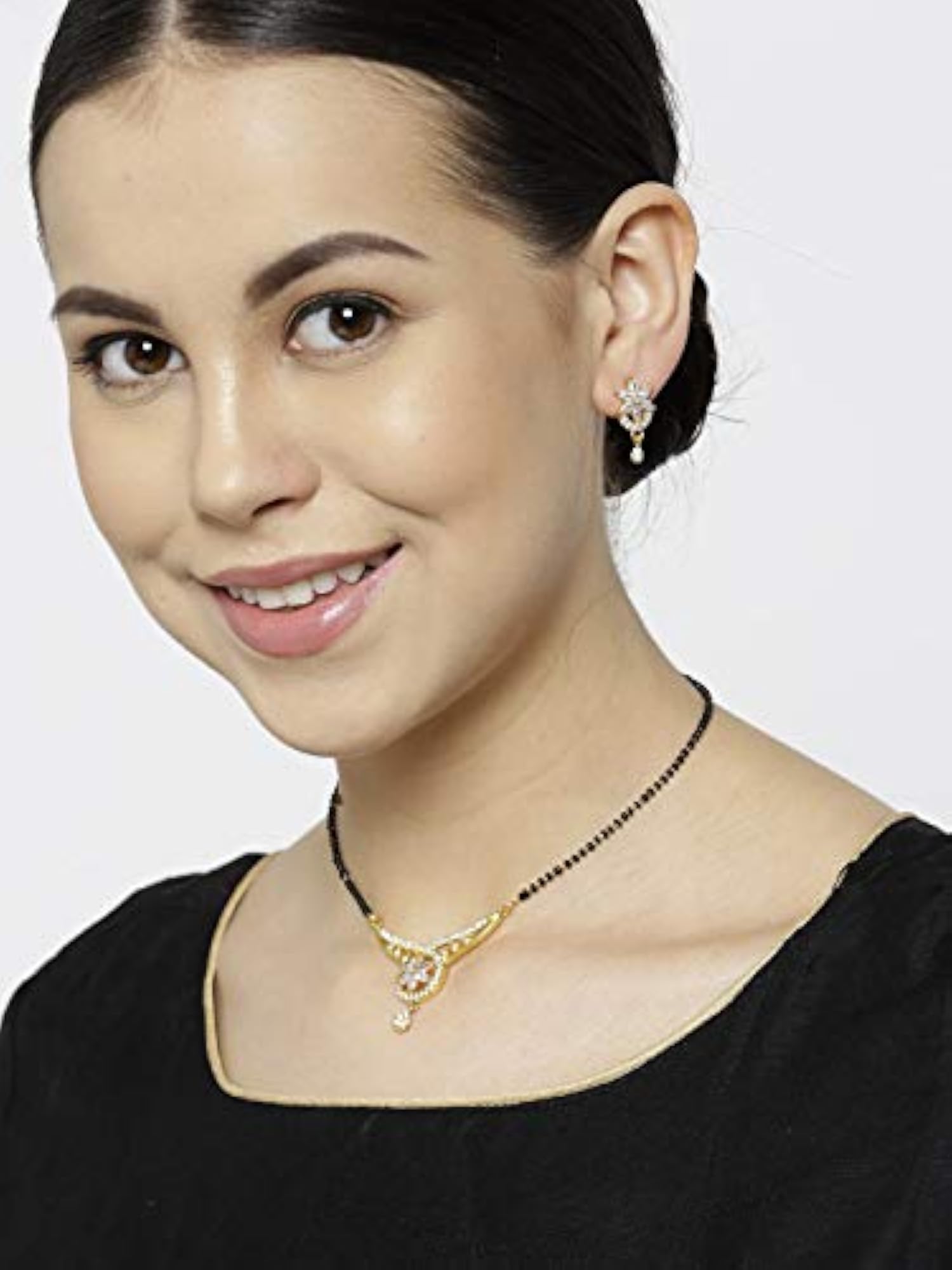 Designer Floral Shaped American Diamond Mangalsutra Set