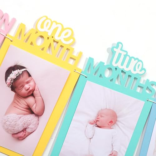 Image of Rainbow Girls 1st Birthday Decorations - Colorful 1 To 12 Months Photo Banner,Newborn Monthly Milestone Photos,Baby Girl First Year Rainbow Themed Photo Banner,Newborn Sweet One Birthday Banner