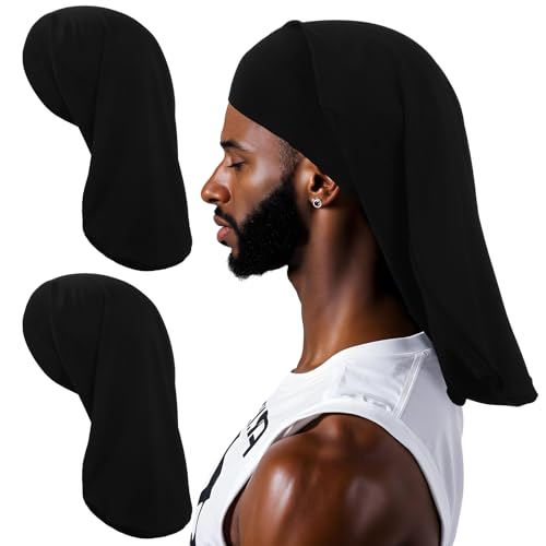 2Pcs Dread Caps for Men, Dreadlock Cap Mens, Long Hair Dreads Head Stocking Wrap, Sleeping Cap Hair Accessories Loc Socks for Dreads for Women (Black)