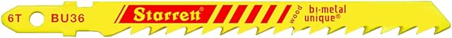 Starrett Wood Cutting Jigsaw Blades - 5 Pack BU36-5 Unified Shank Bi-Metal Unique Saw Blade Set - For Fast Straight Cuts - Compatible With Bosch Dewalt Hitachi Festool Milwaukee, 75mm
