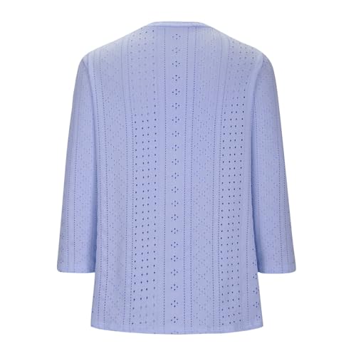 3/4 Sleeve Tops for Women Teen Girls Dressy Casual Eyelet Top Embroidery T Shirt Loose Fit Spring Summer Tunic Blouses4