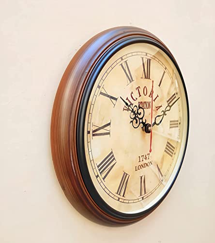 Image of Unique Vintage Look Wooden Wall Clock Antique Style Decorative Clock for Home & Office Decore 12 inch