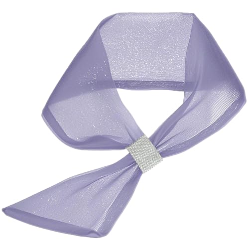 Women's Sparkly Metallic Scarf, Lightweight Bling Shiny Long Rhinestone Buckle Neck Scarves