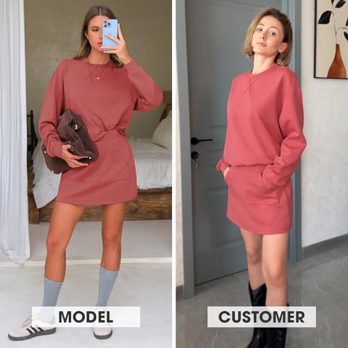 EXLURA Women 2 Piece Sets Cotton Tracksuits Workout Set Crewneck Sweatshirt Skort Short Skirt Fall Tennis Sweat Suits Pockets2