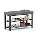 stardis stabiles Schuhregal mit Sitzbank platzsparende Schuhbank mit 2 Gitterablagen 81x50x32 cm, formschöner Schuhschrank für Flur, Wohn- und Schlafzimmer mit Schutz gegen Bodenkratzer (anthrazit)