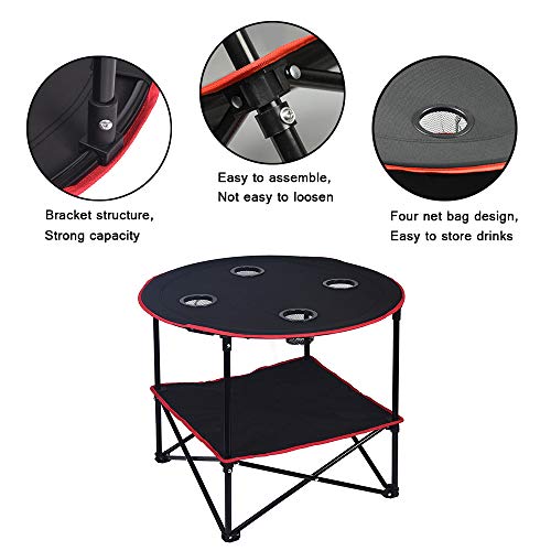 LEADALLWAY-Camping-Table-Folding-Picnic-Table-with-4-Cup-Holders-and-Carrying-Bags-Collapsible-Canvas-Portable-Tables-Folding-for-BBQ-Outdoor-Fishing