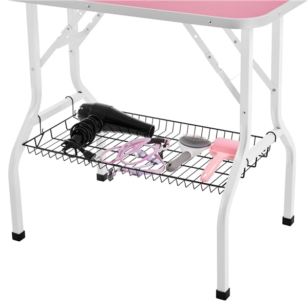 Yaheetech Tavolo da Toelettatura e Tosatura per Cani Gatti Animali Pieghevole con 2 Lacci Portata 100 kg Rosa 91 x 61 x 159 cm