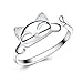 Winuxury Women's 925 Sterling Silver Cute Small Cat Ring, Open Mouth Filigree Birthday Gifts Ring
