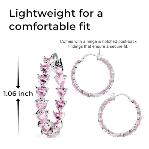 Cubic Zirconia Heart Hoop Earrings for Women - Inside Out Hoops Fun Unique Jewelry Ct 13.25 - Anniversary Birthday Gifts for Womens4