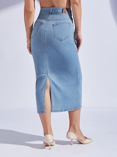 Image of Miss Chase Women's Regular High Rise Above Knee Stretchable Denim Skirt