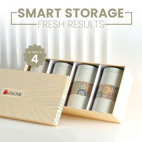 Image of Mandala Collection Airtight Kitchen Container Set| 1400ML- Set of 4| Food Grade Metal Jars for Rice, Atta, Besan & Flour Storage| Vacuum Lid, Rust Resistant| Beige Rangoli Canisters