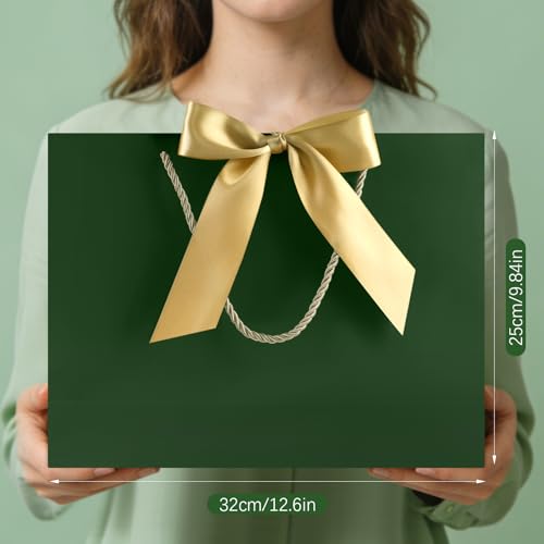 Image of JMANNI Gift Bags with Handles, 13 inch Medium Gift Bag for Presents, 1 Pcs Bags with 2 Tissue Paper and 1 Cards for Baby Shower Wedding Bridal Shower Mother's Day Birthday Party (DarkGreen)