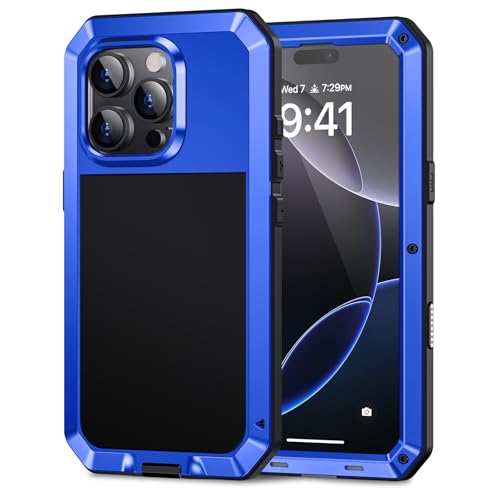 Coque iPhone 16 Pro blindée en métal bleu et verre trempé pour une protection intégrale ultime