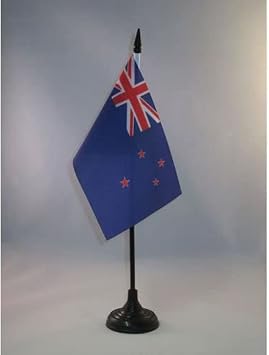 AZ FLAG New Zealand Table Flag 15x10 cm 100D Polyester Plastic Base | Indoor use New Zealander 4x6 in desk flag stitched finish with reinforced edges with plastic pole