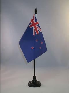 New Zealand Table Flag 4'' x 6'' - New Zeleander –Kiwi Desk Flag 15 x 10 cm - Black plastic stick and base - AZ FLAG