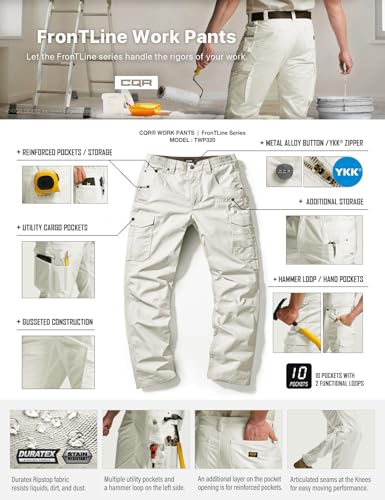 Image of CQR Men's Quick Dry Work Pants, Water Resistant Outdoor Tactical Pants, Lightweight Stretch Cargo Hiking Pants