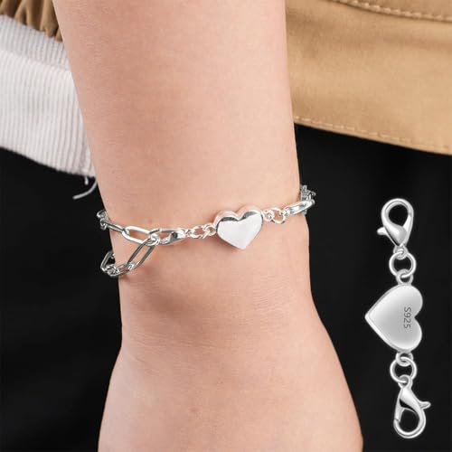 2 Stücke KettenverläNgerung Silber, Herz Magnetverschluss Kette, Magnetverschluss Kette, Kettenanhänger Silber, Silber 925 Armband Verschluss Magnetische Kettenverschluss, für Halskette Armband