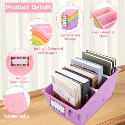 gisgfim 6 Pack Picture Book Bin with Dividers Classroom Library Book Bin Small Plastic Books Holders with Labels for Classroom Library Magazines Storage Organizer 13.5 x 8.75 x 7.75 in(Candy) by gisgfim - Used condition - Image 3