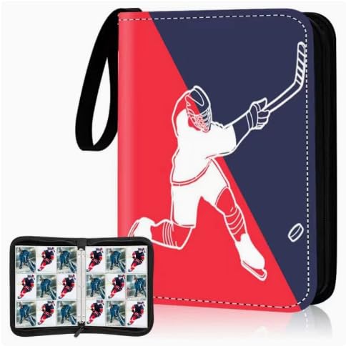 Hockey Card Binder with Sleeves Trading Card Binder Reusable with Zipper 3 Rings Card Holder Protectors Albums for Football Sports Cards- Blue