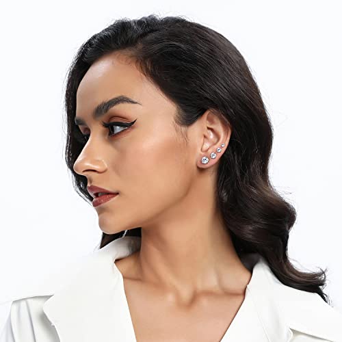 MDFUN 4 Pairs 925 Sterling Silver Round Stud Earring Set, 18K White/Yellow Gold Plated Round Cut Clear Cubic Zirconia Hypoallergenic Earrings MultiPack for Women Men3