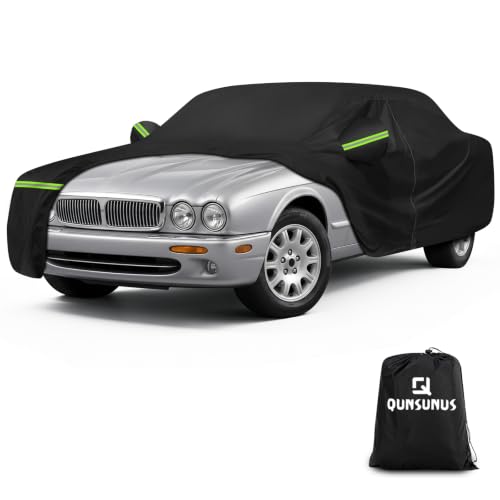 Image of QUNSUNUS Car Cover for Jaguar XJ XK XF S-Type Series 1975-2015 Cotton Inner | Waterproof Heavy 420D Oxford Outdoor All-Weather Car Covers, with Zipper and Straps, for Dust, Sun, Wind Protection