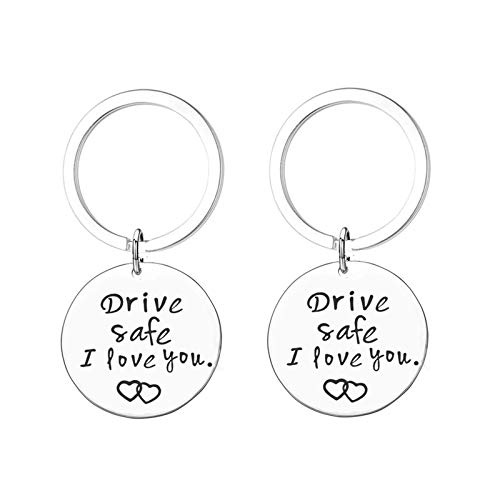 Preisvergleich Produktbild Dreamdge Pärchen Schlüsselanhänger Schlüsselbund Gravur Drive Safe I Love You Edelstahl Schlüsselring Größe 30mm