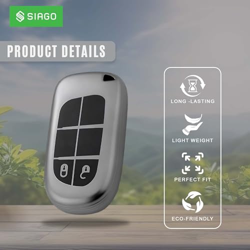 Image of SIAGO TPU Key Cover and Round Key Chain Compatible with Jeep Meridian, Compass, Trailhawk, 2 Button Flip Key (Grey)