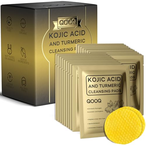 QOOQ Individually Sealed Turmeric Kojic Acid Cleansing Pads - Stays Fresh, Hygienic! (20 Pads) - Gentle Brightening Exfoliator for Dark Spots & Hyperpigmentation, Travel-Size