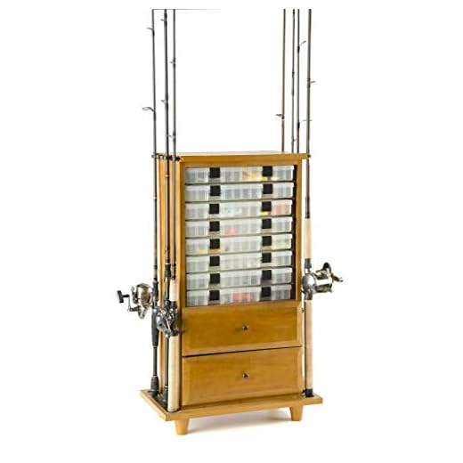 Old Cedar Outfitters Two Drawer Cabinet for Fishing Gear Storage, Holds up to 8 Utility Boxes and 12 Fishing Rods, TDC-008