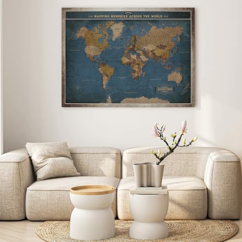 Image of DECORARTS - Oversized Modern Navy Blue World Map Canvas Wall Art, Extra Large Maps for Wall Decor, Gallery Statement Piece, Hand-Stretched Giclee Print, Handcrafted in USA, 40x30''