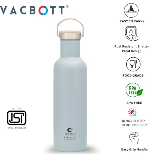 Image of Clay Craft Vacbott Melissa Classic Double Walled|18 Hours Hot and 24 Hours Cold Vacuum Insulated Flask 860ml 2 Pcs Steel Bottles for Travelling|BPA-Free|Leak Proof|BIS Certified|1Year Limited Warranty