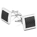 MOWOM Silver Tone Black 2PCS Rhodium Plated Carbon Fiber Cufflinks Square Shirt Wedding Business