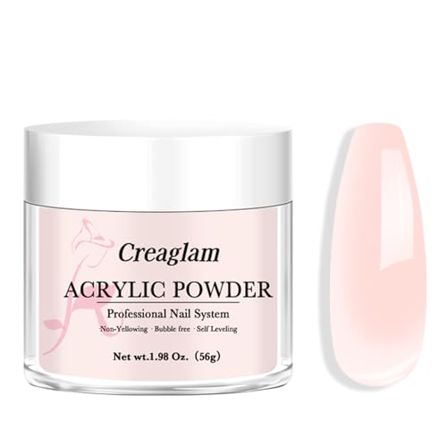 Creaglam Acrylic Powder for Nail 56g: 2oz Petal Pink Acrylic Powder Large Capacity Professional for 3D Art Carving French Extension - DIY Nail Carving Long-Lasting No Needed Lamp