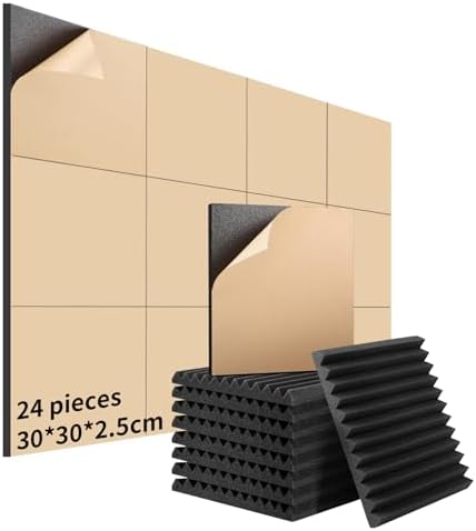 Pack of 24 Self-Adhesive Acoustic Foam, 30 x 30 x 2.5 cm, High Density ...